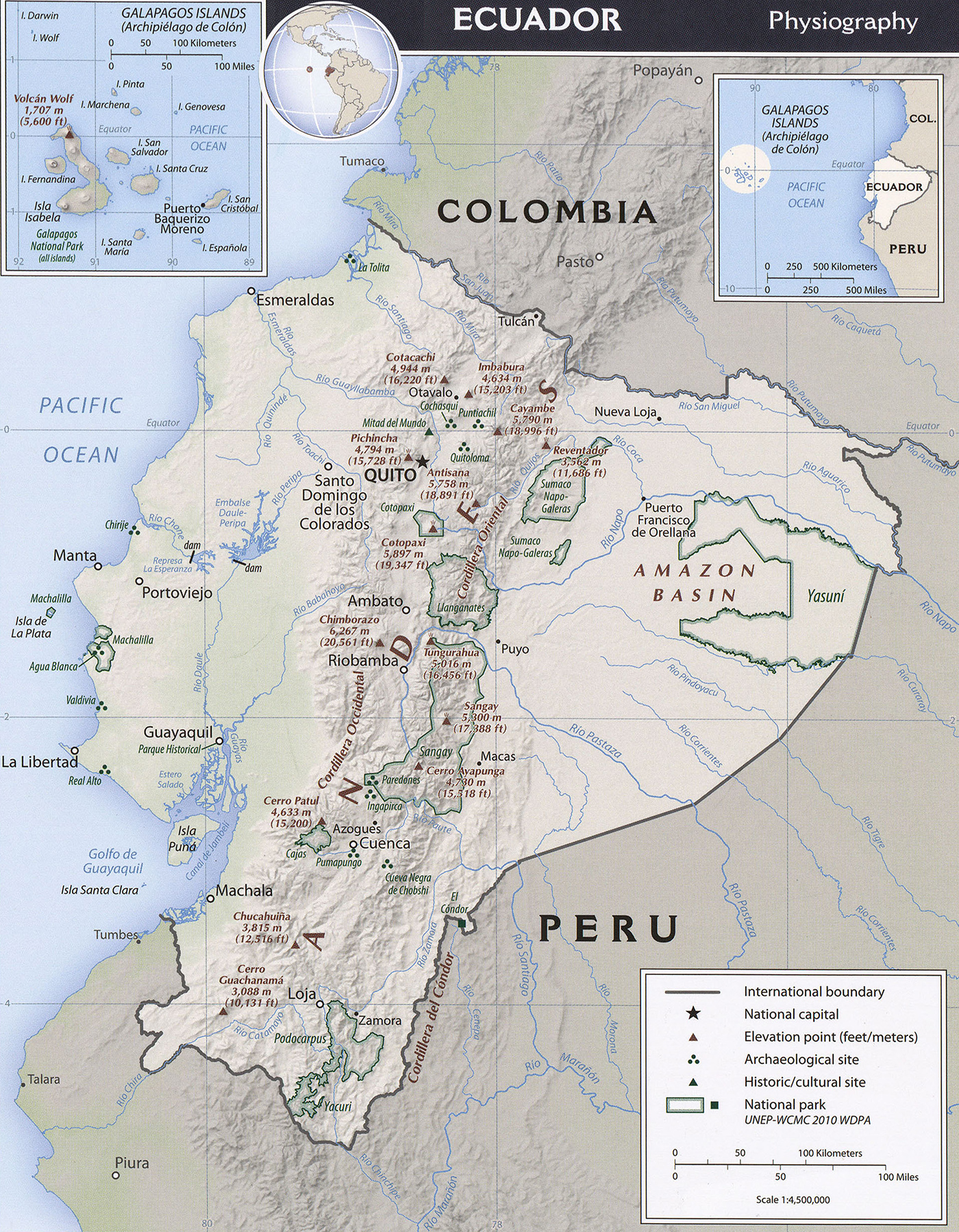 Equador mapa fisico